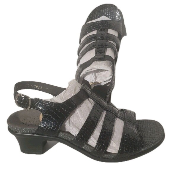 SAS Allegro Sandals Shoes Womens Size 8 Black Crocodile Embossed Patent Leather - Picture 2 of 14